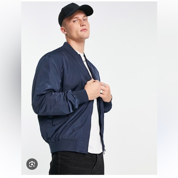 Pull&Bear Blue Bomber Varsity Jacket - Picture 6 of 6
